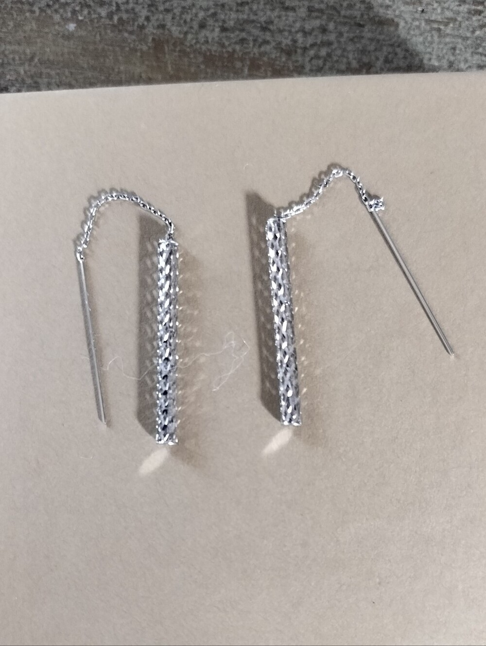 Signed MD 14k Israel White Gold Tube Threader Earrings